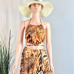 Animal Print Halter Top and Skirt Set
